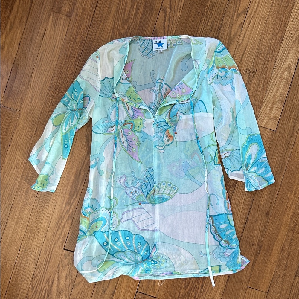 Lightweight Blue Butterfly Print Tunic